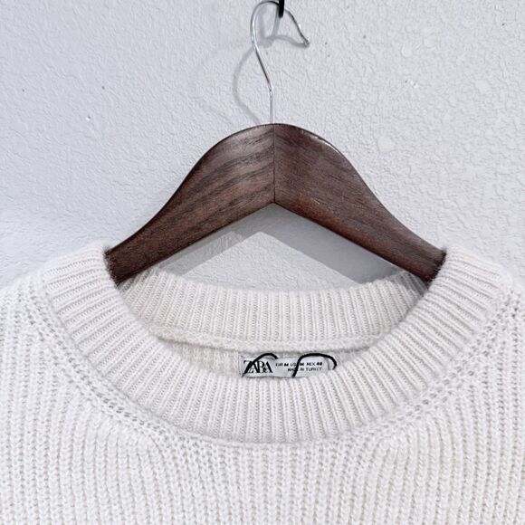 Zara Wool Blend Textured Patchwork Sweater Crew Neck Size Medium Pullover Knit - Picture 5 of 10